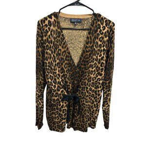 Jones New York Leopard Print Tie Waist Cardigan Size Large Retro Quiet Luxury